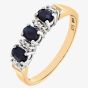 9ct Yellow Gold Three Oval Sapphire Stone 0.04ct Diamond Half Ring PR06491Y SA