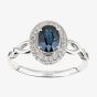 9ct White Gold Oval Sapphire & 0.20ct Diamond Halo Ring DR1688WSA