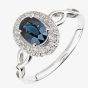 9ct White Gold Oval Sapphire & 0.20ct Diamond Halo Ring DR1688WSA