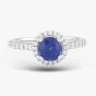18ct White Gold Sapphire & Brilliant Cut Diamond Shoulder Set Halo Ring R39073GW18SA