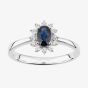 18ct White Gold Oval Sapphire & 0.15ct Cluster Diamond Ring DR1605W18SA