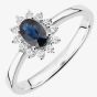 18ct White Gold Oval Sapphire & 0.15ct Cluster Diamond Ring DR1605W18SA