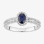 18ct White Gold Oval Sapphire & 0.20ct Diamond Halo Ring DR1615W18SA