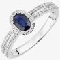 18ct White Gold Oval Sapphire & 0.20ct Diamond Halo Ring DR1615W18SA