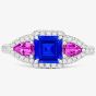 Tivon 18ct White Gold Tanzanite Pink Sapphire and Diamond Triple Cluster Ring RW-1864-TZPS M1/2