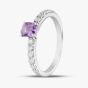 18ct White Gold Cushion Cut Purple Sapphire & Brilliant Cut Diamond Shoulder Set Solitaire Ring TE49428/3918WG/25-11-198