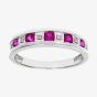 9ct White Gold Brilliant Cut Ruby & 0.02ct Diamond Half Eternity Ring PR10429W RU