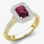9ct Baguette Cut Ruby and Round  Diamond Cluster Shouldered Ring R4073-64R Y 9