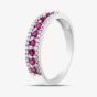 9ct White Gold Ruby & Diamond Three Row Half Eternity Ring PR10669 RU