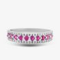 9ct White Gold Ruby & Diamond Three Row Half Eternity Ring PR10669 RU