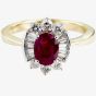 9ct Ruby-Centred Round Brilliant and Baguette Diamond Cluster Ring DRR757