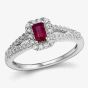 9ct White Gold Ruby and Diamond Baguette Cluster 0.70ct Ring 14.10912.003
