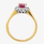 18ct Yellow Gold Emerald-cut Ruby and Diamond Cluster Ring 9555/18WT/DQ7R P