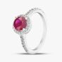 18ct White Gold Brilliant Cut Ruby & Diamond Shoulder Set Halo Ring R39073GW18RB