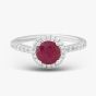 18ct White Gold Brilliant Cut Ruby & Diamond Shoulder Set Halo Ring R39073GW18RB