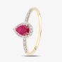 18ct Yellow Gold Pear Cut Ruby & 0.10ct Diamond Shoulder Set Halo Ring DR1606Y18RU