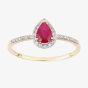 18ct Yellow Gold Pear Cut Ruby & 0.10ct Diamond Shoulder Set Halo Ring DR1606Y18RU