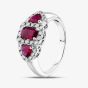 18ct White Gold Emerald & Trillion Cut Ruby & Brilliant Cut Diamond Trilogy Cluster Ring 18DR375-RUBY N