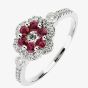 18ct White Gold Ruby and Diamond Flower Cluster Ring 18DR349-R-W