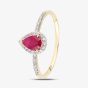 18ct Yellow Gold Pear Shaped Ruby & 0.10ct Diamond Cluster Ring DR1606Y18RU