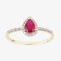 18ct Yellow Gold Pear Shaped Ruby & 0.10ct Diamond Cluster Ring DR1606Y18RU