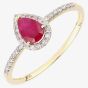 18ct Yellow Gold Pear Shaped Ruby & 0.10ct Diamond Cluster Ring DR1606Y18RU