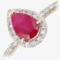 18ct Yellow Gold Pear Shaped Ruby & 0.10ct Diamond Cluster Ring DR1606Y18RU