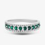9ct White Gold Emerald & Diamond Three Row Half Eternity Ring PR10669 EM