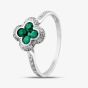 9ct White Gold Emerald & Diamond Quatrefoil Shaped Cluster Ring PR10950 EM