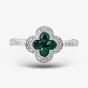 9ct White Gold Emerald & Diamond Quatrefoil Shaped Cluster Ring PR10950 EM