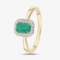 9ct Yellow Gold Emerald & 0.08ct Diamond Halo Ring DR1619YEM
