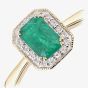 9ct Yellow Gold Emerald & 0.08ct Diamond Halo Ring DR1619YEM