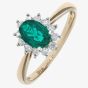 9ct Yellow Gold Oval Emerald & 0.25ct Diamond Cluster Ring PR10470Y EM