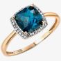 9ct Gold London Blue Topaz Diamond Cluster Ring GR453T
