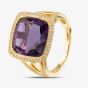 9ct Yellow Gold Cushion Cut Amethyst & Brilliant Cut Diamond Shoulder Set Halo Ring R26620Y-AMY P