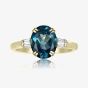 9ct Yellow Gold Oval Cut Blue Topaz Diamond Shoulder Ring DOM348