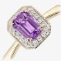 9ct Yellow Gold Amethyst 0.08ct Diamond Cluster Ring DR1619YAM