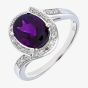 9ct White Gold Oval Amethyst & 0.10ct Diamond Ring PR07641W AM