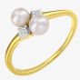 9ct Yellow Gold Pearl & Diamond Cross Over Ring PR12591YPRL