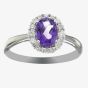 9ct White Gold Amethyst And Diamond Oval Cluster Ring CR10873 9KW/AMY