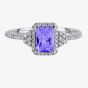 9ct White Gold Emerald-Cut Tanzanite and Diamond Cluster Ring BSR13865-TA