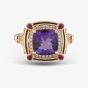 Ungar & Ungar 18ct Rose Gold Cushion Amethyst Diamond & Ruby Fancy Shoulder Cluster Ring  8RR31671DRuAm