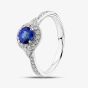 18ct White Gold Brilliant Cut Tanzanite & Diamond Shoulder Set Halo Ring R60616W-TZ M