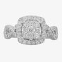  9ct White Gold 1.00ct Diamond Cross Shoulder Square Cluster Ring TH011294R