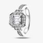 18ct White Gold 1.00ct Certificated Emerald-cut Diamond Halo Ring 3139WG/100-18