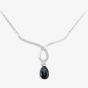 9ct White Gold Pear Shaped Sapphire & Diamond Set Wishbone Necklace DP1614WSA