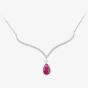 9ct White Gold Pear Shaped Ruby & 0.10ct Diamond Set Wishbone Necklace DP1613WRU