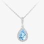 9ct White Gold Pear Shaped Blue Topaz & Diamond Pendant Necklace DP1618WBT