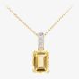 9ct Yellow Gold Cushion Cut Citrine & Diamond Set Pendant Necklace DP1600Yct