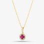 9ct Yellow Gold 0.48ct Brilliant Cut Ruby & 0.13ct Diamond Halo Necklace WWW2390